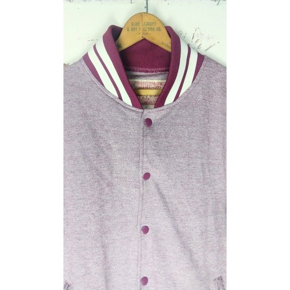 90s dark red and white striped button fleece track suit sweastshirt jacket - Picture 3 of 5